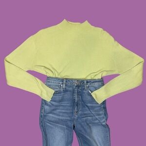 Coldwater Creek silk cotton ribbed mock turtleneck green sweater XL